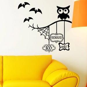 Halloween Wandaufkleber Set mit Eulen, Fledermäusen und Spinnweben für Fensterdeko