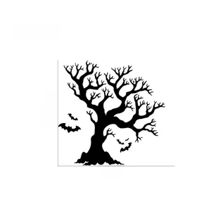 Halloween wall sticker with black dead tree and bats silhouette, dimensions 60.5x57cm