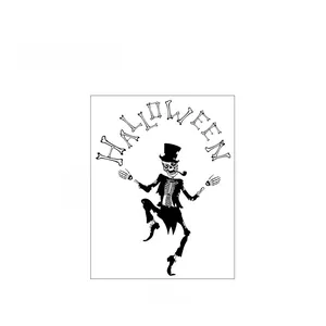 Halloween wall sticker featuring dancing skeleton with hat and 87x58cm dimensions