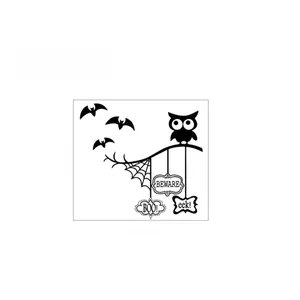 Detailansicht von Halloween-Eule und Spinnennetz-Wandtattoo mit 57x67 cm Maßen