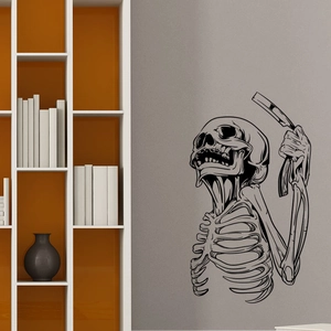Halloween razor skull wall sticker for barbershop or home window decor, hardcore style decal