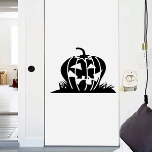 Halloween black Jack-O-Lantern pumpkin wall sticker on a white door for home decoration