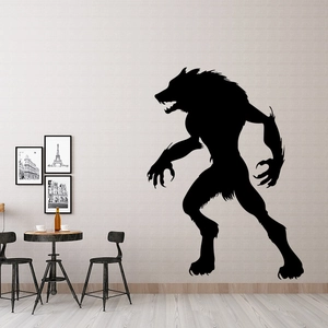 Adesivo murale silhouette lupo mannaro nero per decorazione Halloween su muro bianco