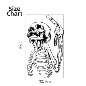 Size chart of Halloween skull wall sticker with razor graphic measuring 57cm by 32.5cm