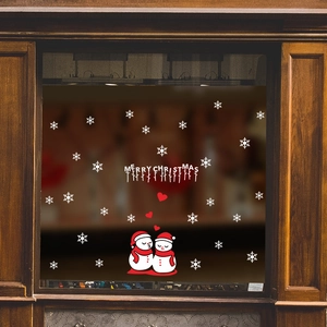 Christmas window stickers featuring cute snowmen with Merry Christmas greeting art