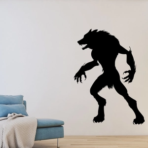 Adesivo murale creativo con silhouette di lupo mannaro nero per decoro Halloween