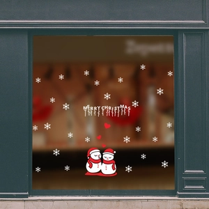 Christmas snowman wall sticker set with red scarf and Merry Christmas lettering