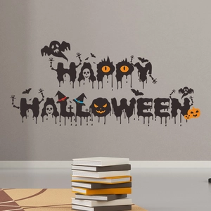 Sticker mural créatif pour Halloween avec texte Happy Halloween et icônes festives
