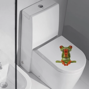 Detailed 3D funny green frog sticker in a meditation pose for car, toilet or fridge decor