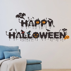 Sticker mural Halloween avec fantômes et chauves-souris pour décoration de salon moderne