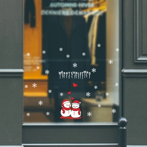 Detailed Christmas snowman window sticker set with snowflakes and festive red accessories