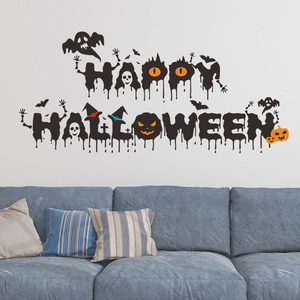 Stickers muraux Happy Halloween avec fantômes et citrouilles pour décoration festive