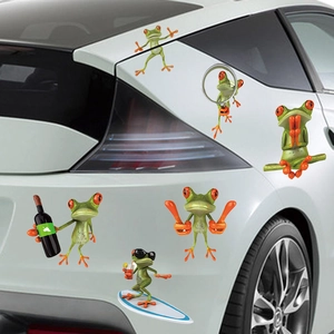 Funny 3D cartoon frog car stickers set featuring creative poses for vehicle decor