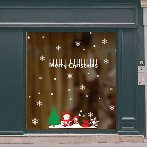 Festliche Weihnachtsfensteraufkleber mit Merry Christmas Text, Schneemann und Rentier Motiven