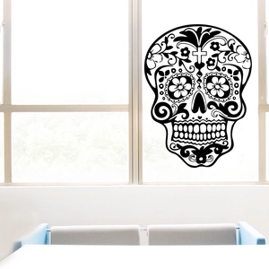 Sticker de fenêtre tête de mort mexicaine en vinyle noir pour décoration d'Halloween