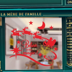 Christmas Wall Sticker Reindeer Santa Claus Sleigh Believe In The Magic PVC Decal For Window Glass Home Holiday Decor