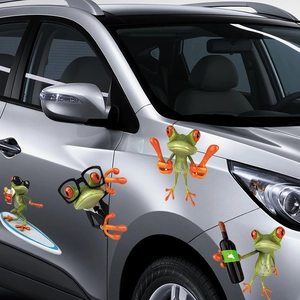 Creative 3D cartoon frog car stickers set featuring funny poses for vehicle styling