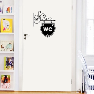 Retro European Style WC Toilet Wall Sticker Waterproof PVC Bathroom Door Decal Black Scroll Design Sign For Home Decor