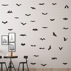3D schwarze Fledermaus Wandaufkleber Set für Halloween Deko auf strukturierter Wand