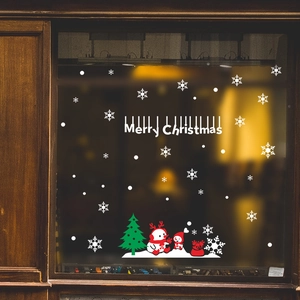 Weihnachts-Fensteraufkleber mit Schneemann, grünem Baum und weißen Schneeflocken-Motiven