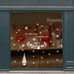 White winter snowflake and reindeer window decals for Christmas and New Year glass decoration