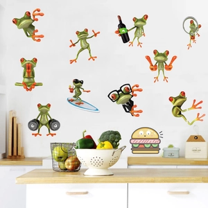 Funny 3D cartoon frog wall stickers set with diverse poses for home and car decor