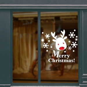 Christmas reindeer wall stickers with snowflakes and Merry Christmas text for window glass