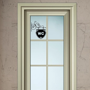Retro black WC wall sticker with ornate scrollwork design for restroom door glass decor