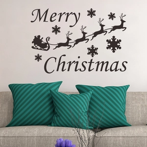 Black Merry Christmas wall stickers with reindeer and Santa sleigh for home living room decor