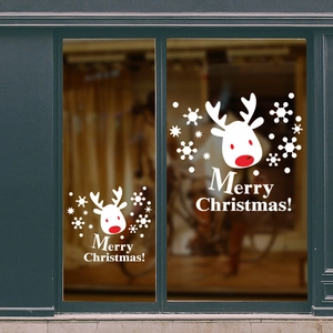 Festive Merry Christmas reindeer wall stickers and snowflakes for shop window glass decor