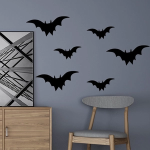 Set of 6 black Halloween bat wall decals for spooky living room or bedroom decoration