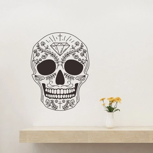 Mexican Day Of The Dead Sugar Skull Wall Sticker Removable PVC Decorative Decal Black Floral Skull For Living Room Home