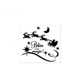 Detail view of Believe in the Magic Christmas wall decal with Santa sleigh and reindeer