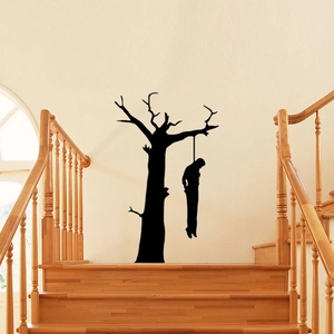 Creepy Halloween wall decal featuring a silhouette of a spooky tree and hanging figure