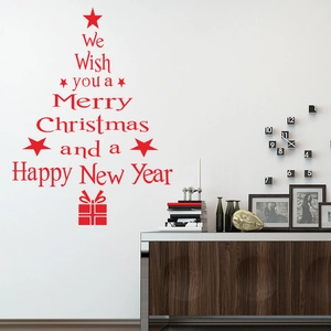 Merry Christmas Happy New Year Wishes Tree Shape Wall Sticker Removable PVC Window Decal Festive Living Room Glass Door Mural Decoration