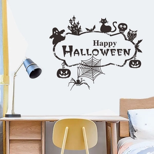 Halloween wall decals featuring ghosts and bats for bedroom decor with Happy Halloween text
