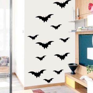 Black 3D bat wall decals for Halloween home decoration on white living room wall