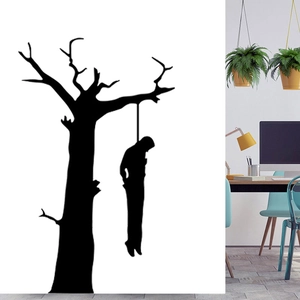 Halloween spooky black withered tree wall sticker with hanging silhouette decor