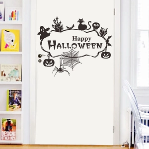 Halloween silhouette door wall stickers with black bats cats ghosts and pumpkins