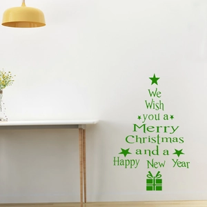 Minimalistischer grüner Weihnachtsbaum-Wandaufkleber mit festlichen Mustern für Zuhause