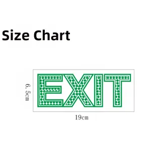 Diagramme de dimensions de l'autocollant mural lumineux vert EXIT mesurant 19cm sur 6,5cm