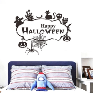 Halloween Wall Stickers Black PVC Bat Ghost Spider Pumpkin Silhouette Decal For Bedroom Living Room Party Home Decor
