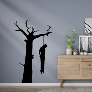 Halloween dead tree and hanging silhouette wall sticker for spooky interior decoration