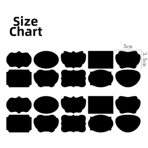 Size chart showing 5x3.5cm various decorative blackboard PVC label sticker shapes