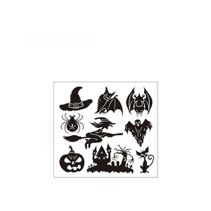 Detailed 54x57cm layout of Halloween vinyl stickers with witch and pumpkin silhouettes