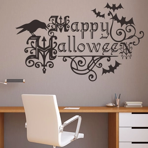 Halloween Wandtattoo mit schwarzen Raben und Fledermäusen für moderne Wohnzimmer Deko