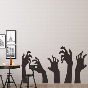 Black zombie hands silhouette wall stickers for spooky Halloween living room decor