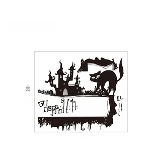 Dimensioni dettagliate per adesivo Halloween con castello spettrale e gatto 57x48.5cm