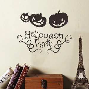 Halloween Party wall stickers featuring spooky pumpkins on a beige living room wall