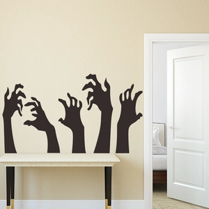Halloween zombie hand wall decals made of black vinyl for living room home decor set of 5
